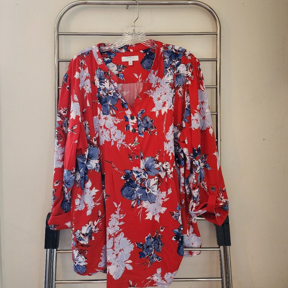 New Directions Red Tunic with Pleated Front - Size 3x